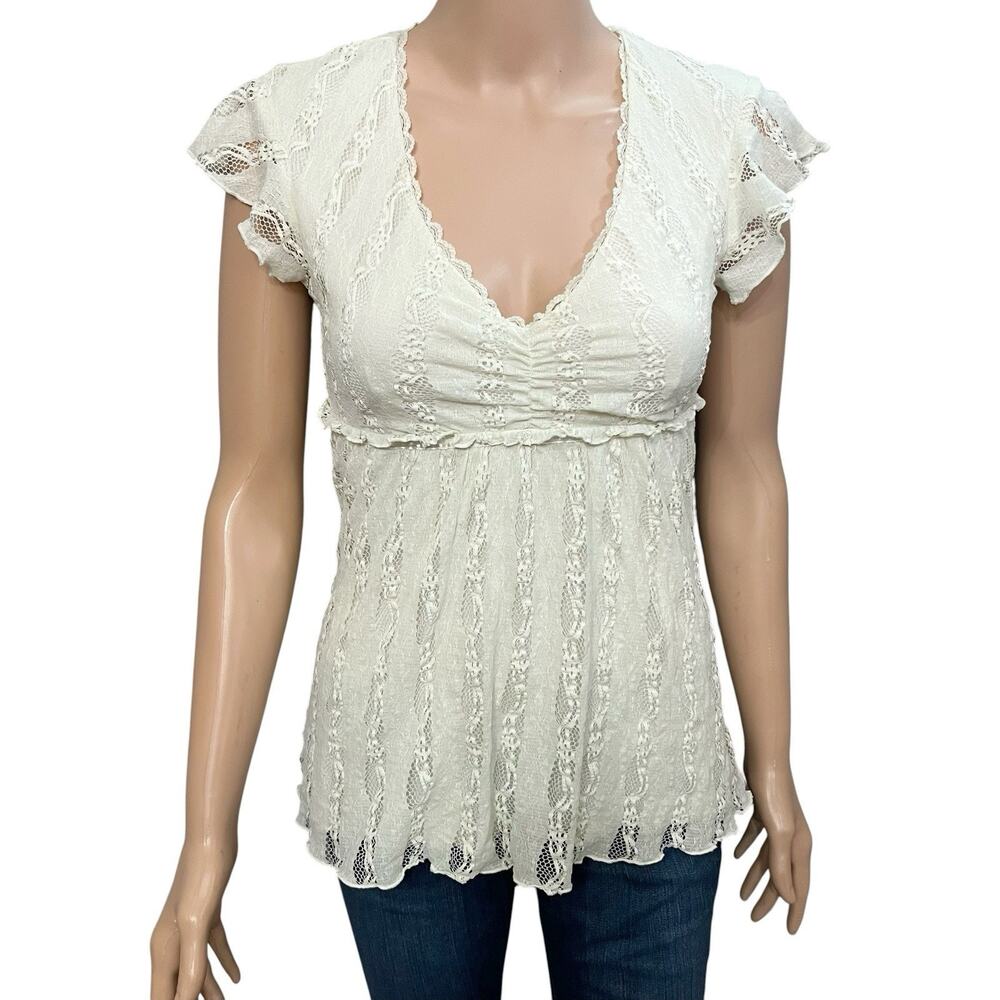 Y2K Speechless Babydoll Lace Top Small Flutter Cap Sleeve Fairy Romantic Casual